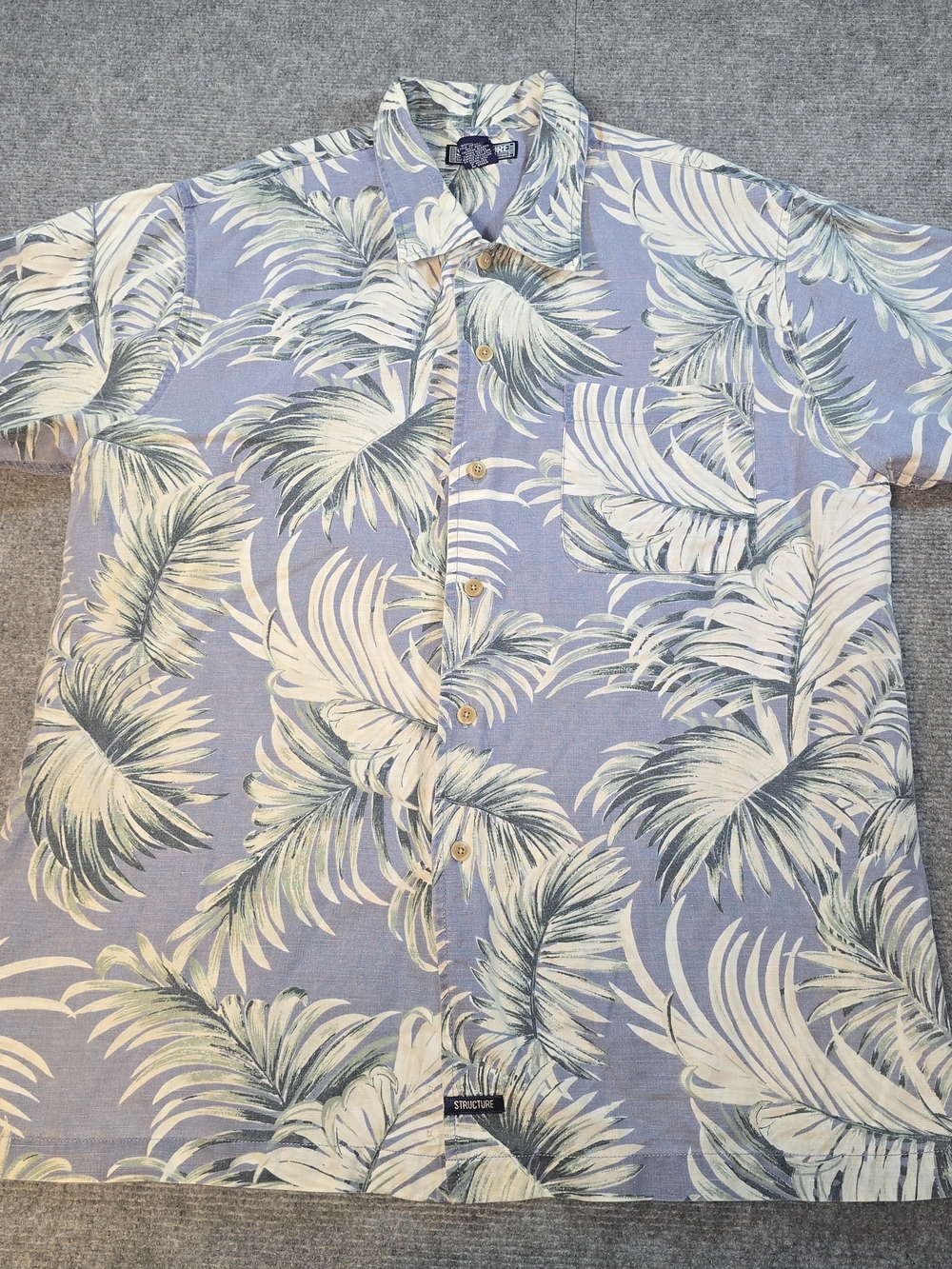 Vintage 90s Structure Men’s M Linen Cotton Hawaiian Tropical Palm Shirt